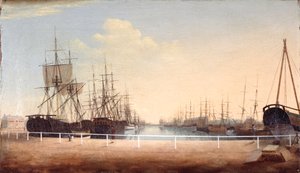 Zachodni widok nowego doku w Kingston upon Hull (olej na płótnie)