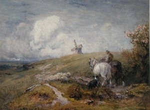 Prowadzenie owiec na South Downs (akwarela na papierze)
