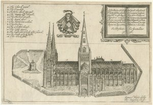 Katedra w Lichfield - widok na południe: miedzioryt i [XVII wiek]