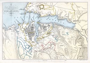 Mapa przedstawiająca oblężenie Sewastopola, wojna krymska, 1854-1855, 1893.
