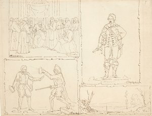 Cztery szkice, 1824 (długopis i brązowy tusz na buff lay paper) autorstwa Robert Walter Weir
