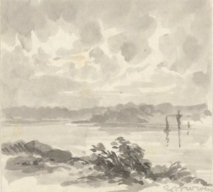 Krajobraz - Widok na jezioro i wzgórza autorstwa Robert Walter Weir