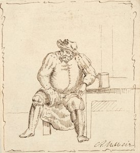 Szkic siedzącego mężczyzny z kubkiem, prawdopodobnie Falstaff