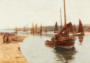 Przybywając z połowów śledzia, Montrose (olej na płótnie)
