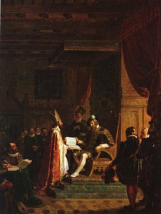 Mikael Agricola wręcza fiński NT królowi Gustawowi Wazie autorstwa Robert Wilhelm Ekman