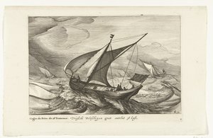 Promy fryzyjskie Vriesche Ferry statki duże około 38 Last / Cague de Frise. 38 Tonneaux (tytuł na obiekcie) Holenderskie typy statków, 1627 (tytuł serii) Diverse Navires Don ton se sert dans les Prowincje Unies / Icones Variarum Navium Hollandicarum