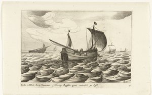 Haringbuizen Haring Buyssen groot około 40 Last / Buche ou Flibot de 40 Tonneaux (tytuł na obiekcie) Hollandse scheepstypen, 1627 (tytuł serii) Różne statki Don ton se sert dans les Unies Provinces / Ikony różnych holenderskich statków, których użycie