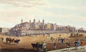 Widok na Tower of London i mennicę, wyd. Colnaghi und Co, 1821 (kolorowy znajomy)