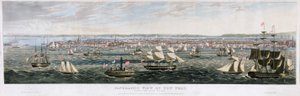 Panoramiczny widok na Nowy Jork, od strony East River, wyd. 1844 (kolor lito)