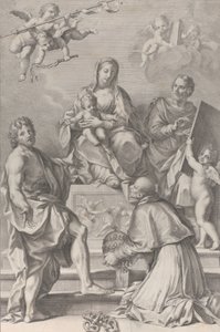 Madonna z Dzieciątkiem w centrum ze św. Janem Chrzcicielem, św. Łukaszem, papieżem Piotrem Celestini,..., 1694.