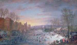 Łyżwiarstwo na Stadtgraben w Brukseli, 1649 (panel)