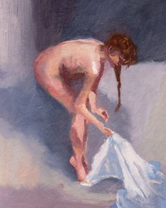Świeże pranie, 2023 (olej na papierze) autorstwa Roberta Murray