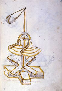 Sztuka wojny: nauka maszyn wojskowych. obrotowa proca, ilustracja z „De re Militari” inżyniera Roberto Valturio (1405-1483?)
