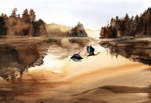 Lot ptaków nad Jeziorem Złotym autorstwa RodMacIver