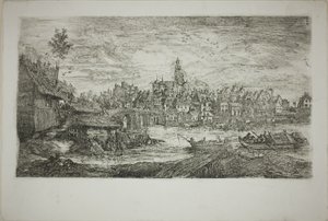 Miasto z kamiennym mostem autorstwa Rodolphe Bresdin