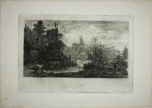 Miasto z kamiennym mostem autorstwa Rodolphe Bresdin