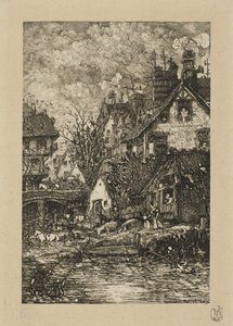 Wejście do wioski, z Revue Fantaisiste autorstwa Rodolphe Bresdin