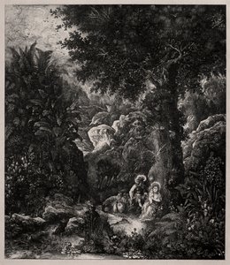 Odpocznij w ucieczce do Egiptu z osiodłanym osłem, 1871. autorstwa Rodolphe Bresdin