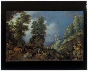 Skalisty krajobraz ze zwierzętami autorstwa Roelandt Jacobsz. Savery