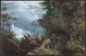Pejzaż górski z wejściem do kopalni, ok. 1612-13 (olej na buku) autorstwa Roelandt Jacobsz. Savery