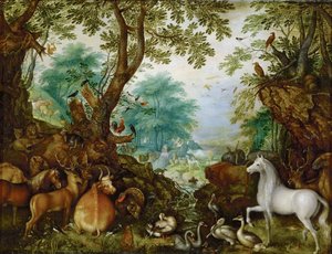 Orphee parmi les animaux - Orfeusz wśród zwierząt - Roelant (Roelandt) Savery (1576-1639). Olej na miedzi, ok. 1628. Wymiar: 27,5x36 cm. Muzeum Historii Sztuki, Wiedeń