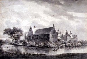 PD.645-1963 Zamek Marquette, Holandia, ok.1646-47 (pranie, kreda, długopis i tusz na papierze) autorstwa Roelandt Roghman