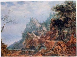 Św. Hieronim w skalistym krajobrazie, c1596-1639