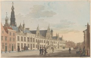 Breestraat w Lejdzie, ok. 1825 Widok na Breestraat i ratusz w Leyden / Vue Sur la rue dite Breestraat et l