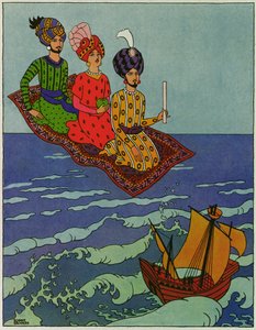 Zostały one szybko przetransportowane, ilustracja do "Książę Ahmed i wróżka Pari Banou" z "Arabskich nocy
