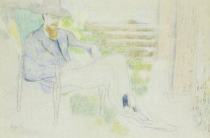 Lytton Strachey pisze w Ogrodzie, autorstwa Roger Eliot Fry