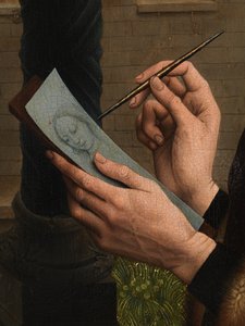Fragment św. Łukasza rysującego portret Dziewicy (olej na desce)