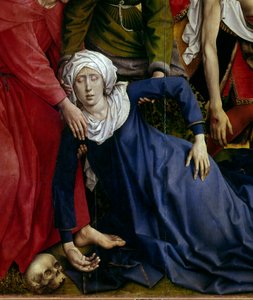 Osadzanie lub zejście krzyża. Szczegół zaginionej dziewicy. Ołtarz Rogiera (Roger) Van Der Weyden (1400-1464) 1435 wym. 2,20 x 0,35 m Madryt, Musee du Prado - Osadzanie lub zejście z krzyża. Szczegół omdlenia Dziewicy. Ołtarz autorstwa autorstwa Rogier van der Weyden