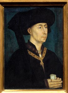 Portret Filipa III Burgundii zwanego Filipem Dobrym (1396-1467) Nosi odznaczenie Orderem Złotego Runa. Obraz Rogera (Rogiera) van der Weydena (1400-1464) 1445 wym. 0,31x0,23 m Dijon, musee des Beaux Arts - Portret Filipa II autorstwa Rogier van der Weyden