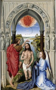 Chrzest Chrystusa Ołtarz Św. Jana, płycina środkowa, ok. 1455 autorstwa Rogier van der Weyden