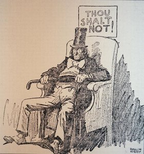 „Nie będziesz”, karykatura potępiająca spożywanie alkoholu w czasach amerykańskiej prohibicji (1920-33) (litografia) autorstwa Rollin Kirby