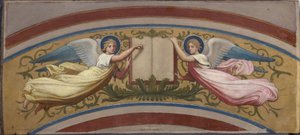 Szkic do kościoła Saint-François-Xavier: Księga Ewangelii podtrzymywana przez dwa Anioły, między 1874 a 1876 (olej na gwaszu, akwarela, papier) autorstwa Romain Cazes