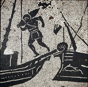 Statek Cagliari powracający do portu Ostia (mozaika autorstwa Roman
