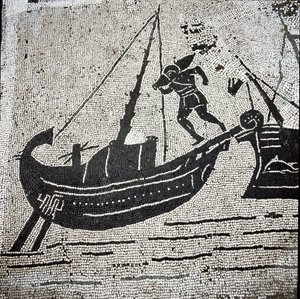 Statek Cagliari powracający do portu Ostia (mozaika autorstwa Roman