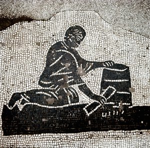 Pracownik wypełniający buszel (mozaika autorstwa Roman
