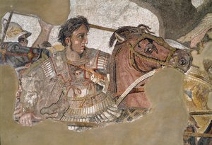 Aleksander Wielki (356 - 323 pne) na swoim koniu Bucefal. Mozaika z Domu Fauna, Pompeje autorstwa Roman