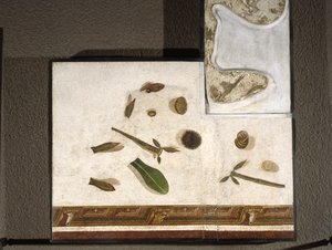 „Asarotos” (niezamieciona podłoga) Fragmenty mozaiki sygnowanej przez Haraklitona z Rzymu, II wne, Rzym autorstwa Roman