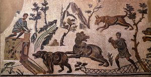 Polowanie na niedźwiedzie (mozaika, IV wpne) autorstwa Roman