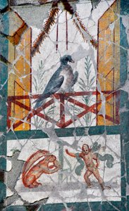 Pod ptakiem leżącym na balkonie Amour stoi przed wiewiórką. koniec I wieku (fresk) autorstwa Roman
