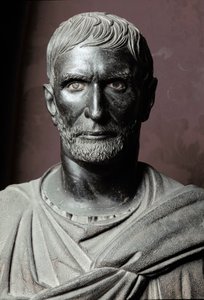 Popiersie Brutusa (Bruto Capitolino) (Capitolino) - Rzeźba z brązu, 300 pne, wym. 79 cm - Rzym, Musei Capitolini, Palazzo dei Conservatori, Sala dei Trionfi - Popiersie Lucjusza Juniusa Brutusa, znanego jako Capitoline Brutus - Rzeźba z brązu