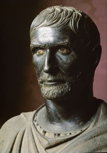 Popiersie Brutusa (Bruto Capitolino) (Capitolin) - Rzeźba z brązu. 300 pne, wym. 79 cm - Rzym, Musei Capitolini, Palazzo dei Conservatori, Sala dei Trionfi - Popiersie Lucjusza Juniusa Brutusa, znanego jako Capitoline Brutus - Rzeźba z brązu autorstwa Roman