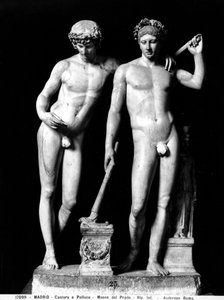 Castor and Pollux lub Orestes and Pylades, grupa z San Ildefonso (marmur) (zdjęcie czarno-białe) autorstwa Roman