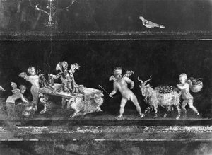 Cherubinki sprzedające kwiaty, fryz z Oecus Casa dei Vettii (domu Vettii) ok. 50-79 ne autorstwa Roman