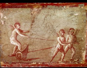 Amorki bawiące się rydwanem (fresk autorstwa Roman