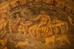 Mozaika podłogowa Cyklop, Villa Romana del Casale, Piazza Armerina, Sycylia, Włochy (zdjęcie) autorstwa Roman