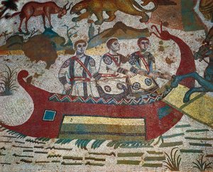 Detal z mozaiki Wielkiego Polowania, Villa Romana del Casale, Piazza Armerina, Sycylia, Włochy, IV wiek autorstwa Roman